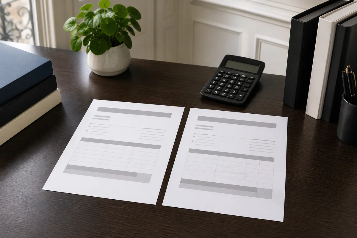 Deux propositions d’honoraires comparées côte à côte sur un bureau