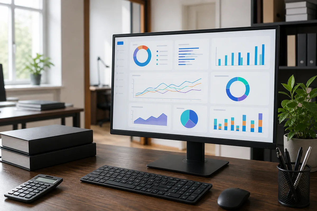 Tableau de bord de gestion affiché sur un écran dans un bureau